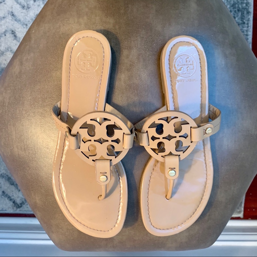 Tory Burch Miller Sandals - Nude Patent Leather